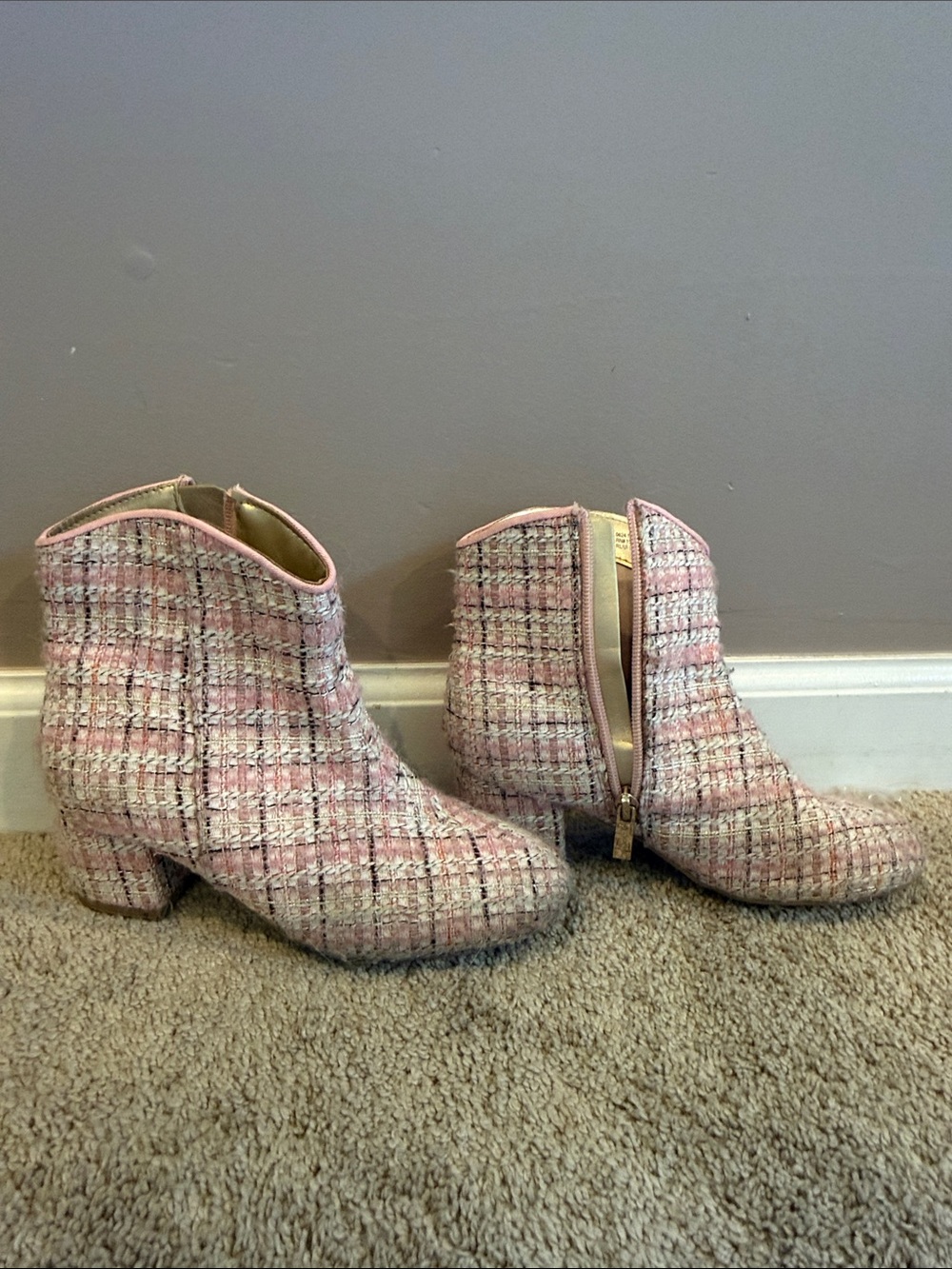 Women's Pink Tweed Ankle Booties
